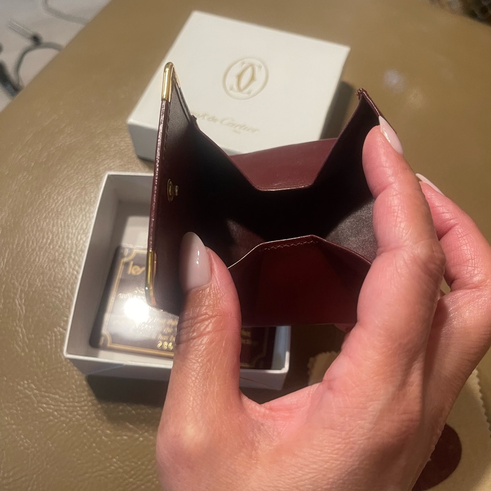 Cartier Burgundy Leather Money Clip with Gold Accents - Picture 4 of 9